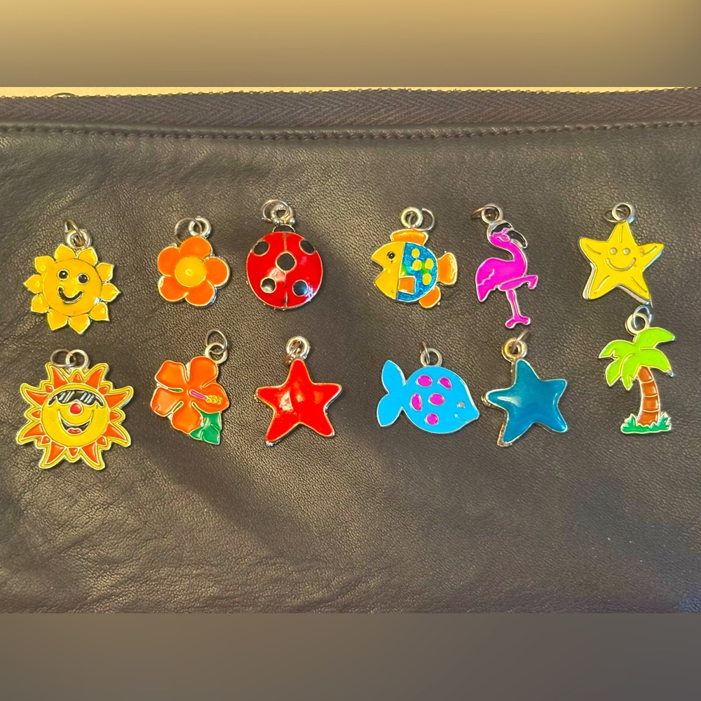 Lot of 12 Colorful Enamel Charms – Summer Beach Theme 🌞🐠🌴